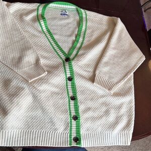 Elegant Cream Cardigan with Green Accents